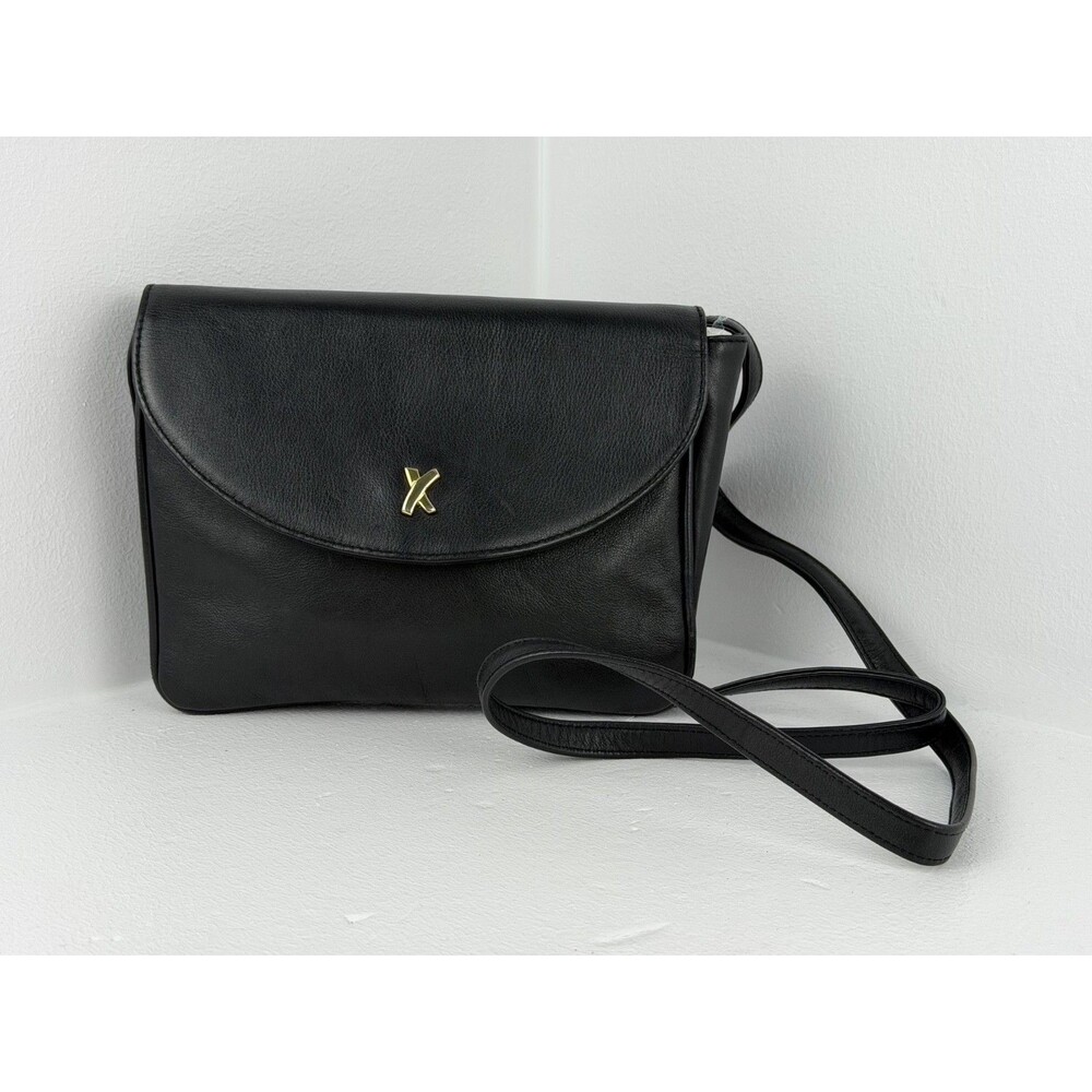 Vintage Paloma Picasso Black Leather Crossbody Bag Gold X Logo Shoulder Purse